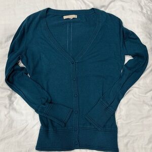 Teal V-Neck Button-Up Women's Cardigan